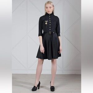 NWT MUZA Black Military Midi Dress XS Button Front, 3/4 Sleeves